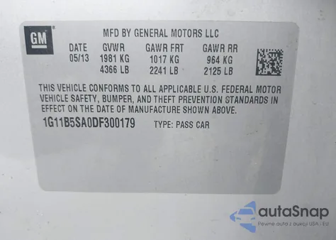 2013 Chevrolet Malibu 1Ls from USA, damaged, VIN 1G11B5SA0DF300179